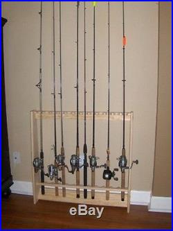 Vertical Wall Fishing Pole Rod Rack Holder Natural Pine 12 Rods TVWRR-12
