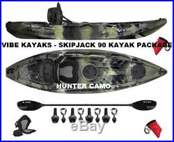 Vibe Skipjack 90 Kayak Package Fishing, Paddle 4 Rod Holders Hunter Camo
