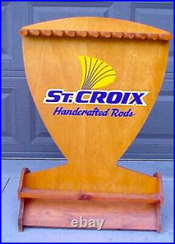 Vintage St Saint Croix Fly Fishing Rod Holder Wood Advertising Display Rack