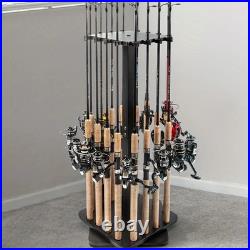 Wooden 360-Degree Rod Rack Floor Stand Holds Up to 16 Rods