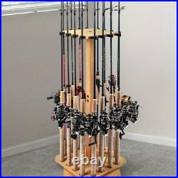 Wooden 360-Degree Rod Rack Floor Stand Holds Up to 16 Rods
