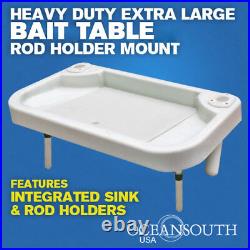 XL Heavy Duty Fishing Bait & Fillet Table Rod Holder Mount with Integrated Sink